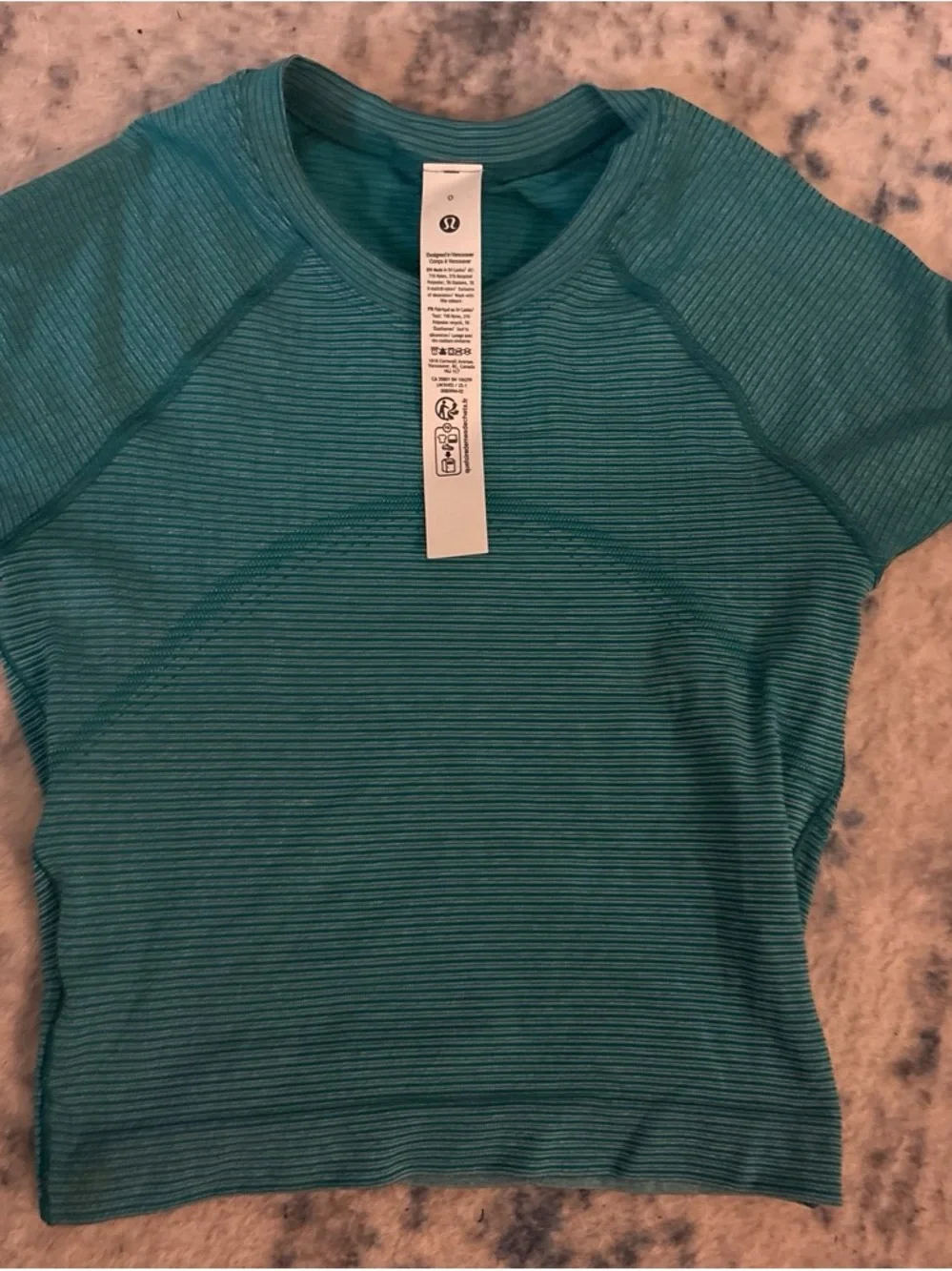 lululemon athletica Teal Striped Short Sleeve Crop Top